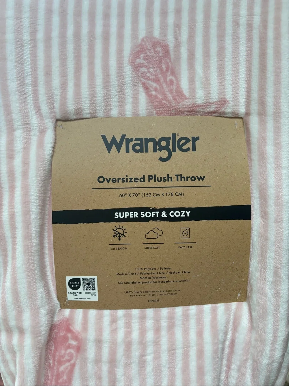 Nwt Wrangler Pink boots & Striped Oversized Plush Throw